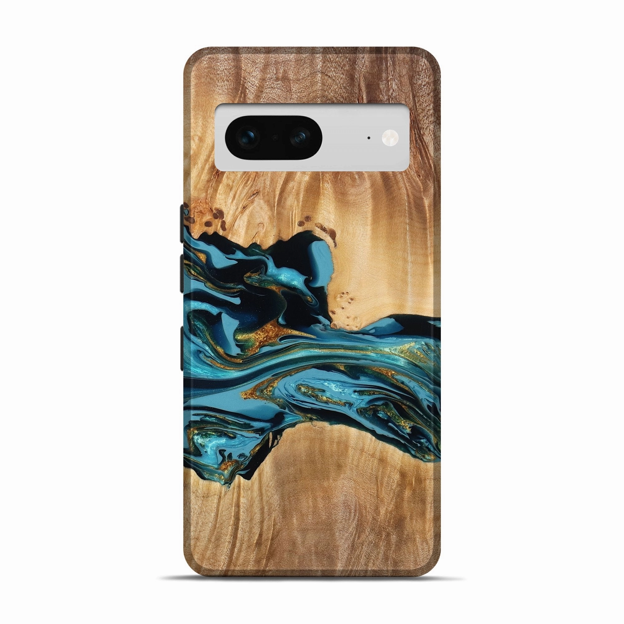 Pixel 7 Wood Live Edge Phone Case - Kyan (Teal & Gold, 779005) Scratch Proof Anti Blue Light