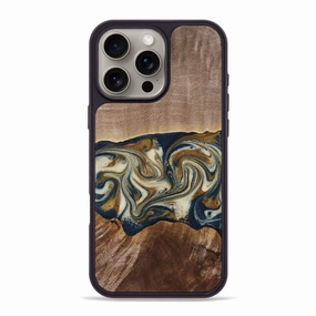 Iphone 16 Pro Max Wood Phone Case - Karri (Teal & Gold, 771603) Shockproof