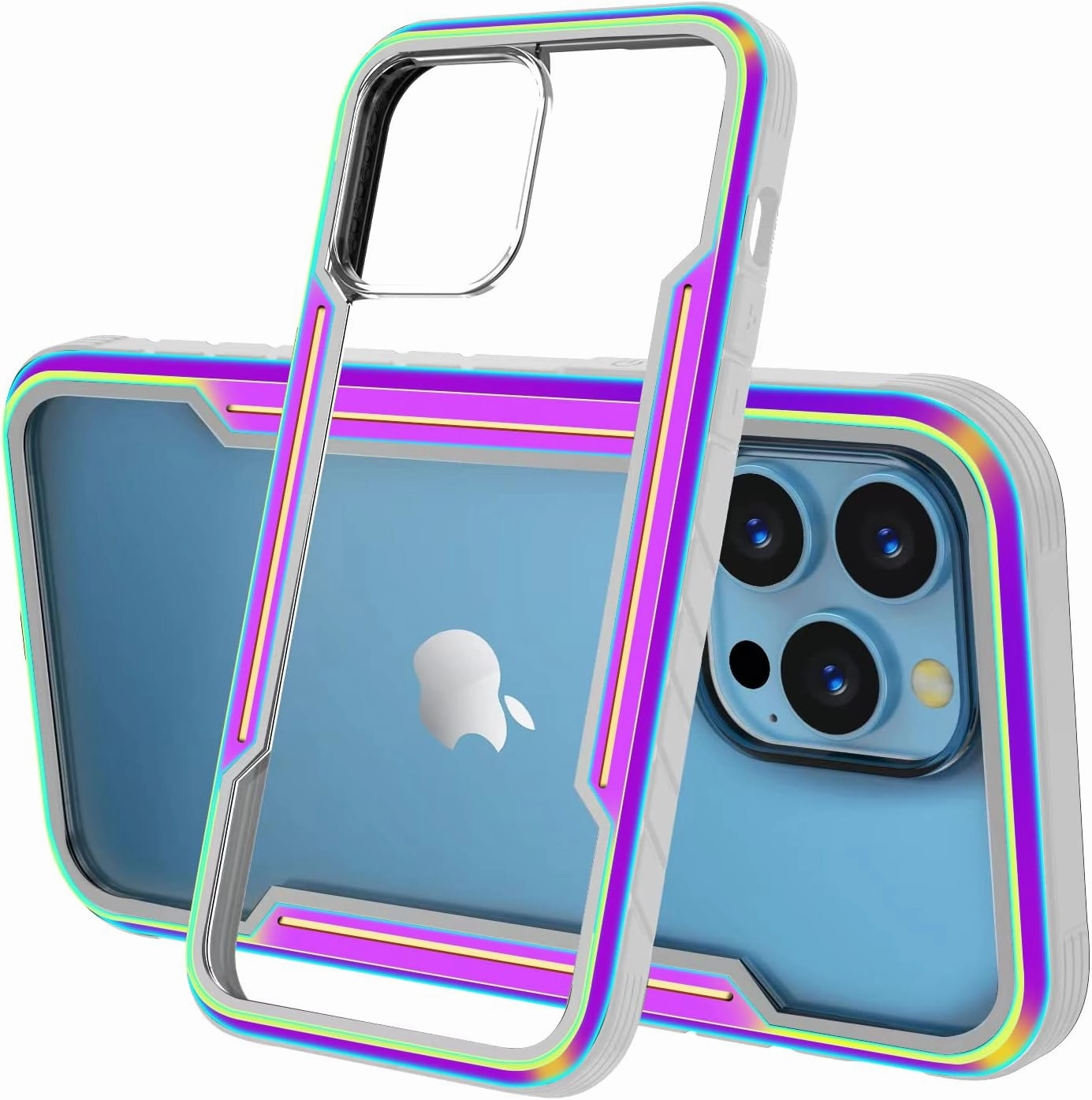 Phonix Aluminum Alloy Frame Case For Iphone 15 Plus Rainbow Clear Case Edge to Edge Protection Anti Reflection Screen