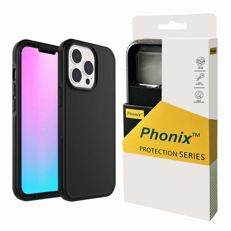 Phonix Case For Iphone 13 Pro Rock Hard Case Black Edge to Edge Protection Soft Edge