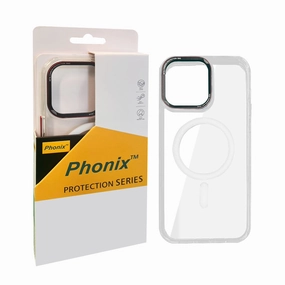 Phonix Case For Iphone 15 Plus Clear Armor Hard Case Magsafe With Metal Lens Protection Ring  White Anti Finger Smudge Film Shock Guard