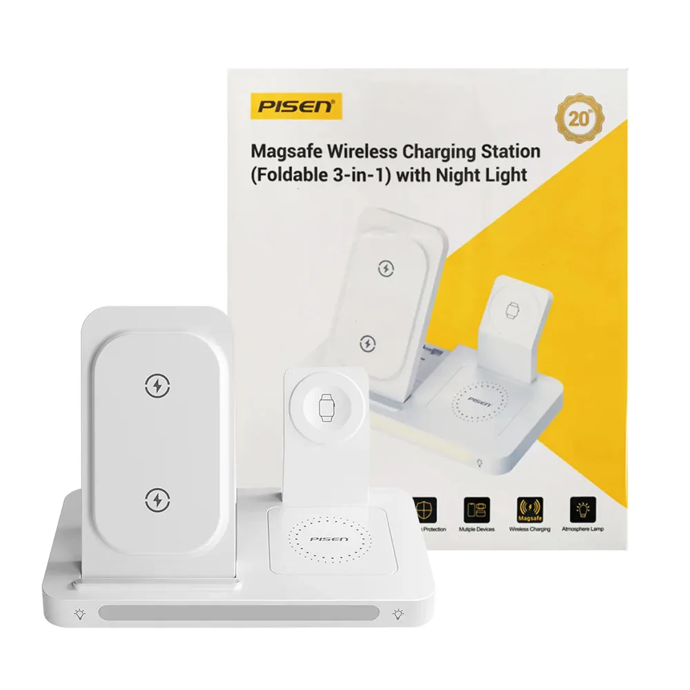 Pisen 3 In 1 Foldable Wireless Charging Station Energy Saving