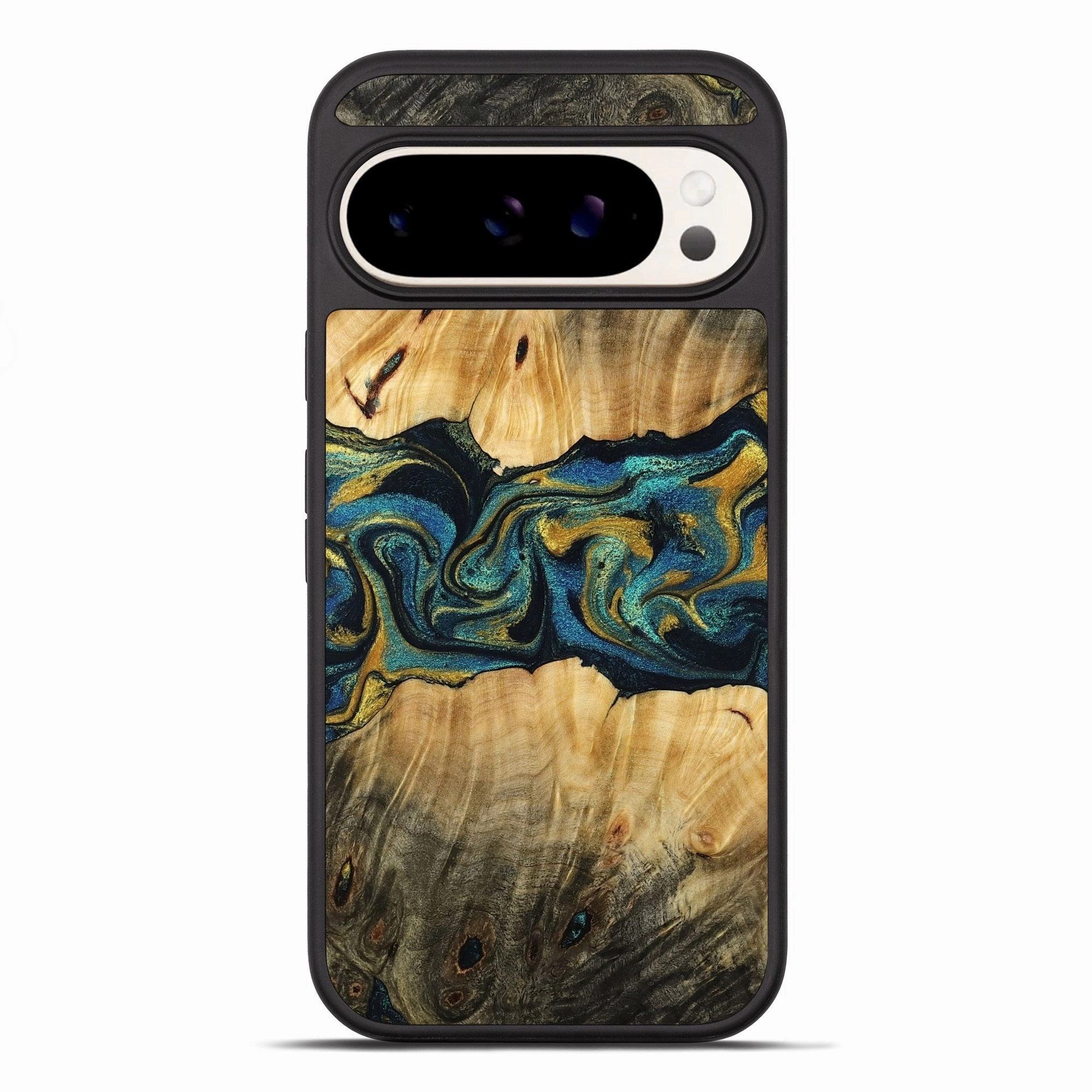 Pixel 10 Pro Xl Wood Phone Case - Inaya (Teal & Gold, 770655) Anti Fingerprint Coating Tempered Glass