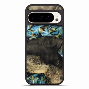 Anti Finger Grease Crystal Clear Screen Pixel 10 Pro Xl Wood Phone Case - Mamie (Teal & Gold, 781336)