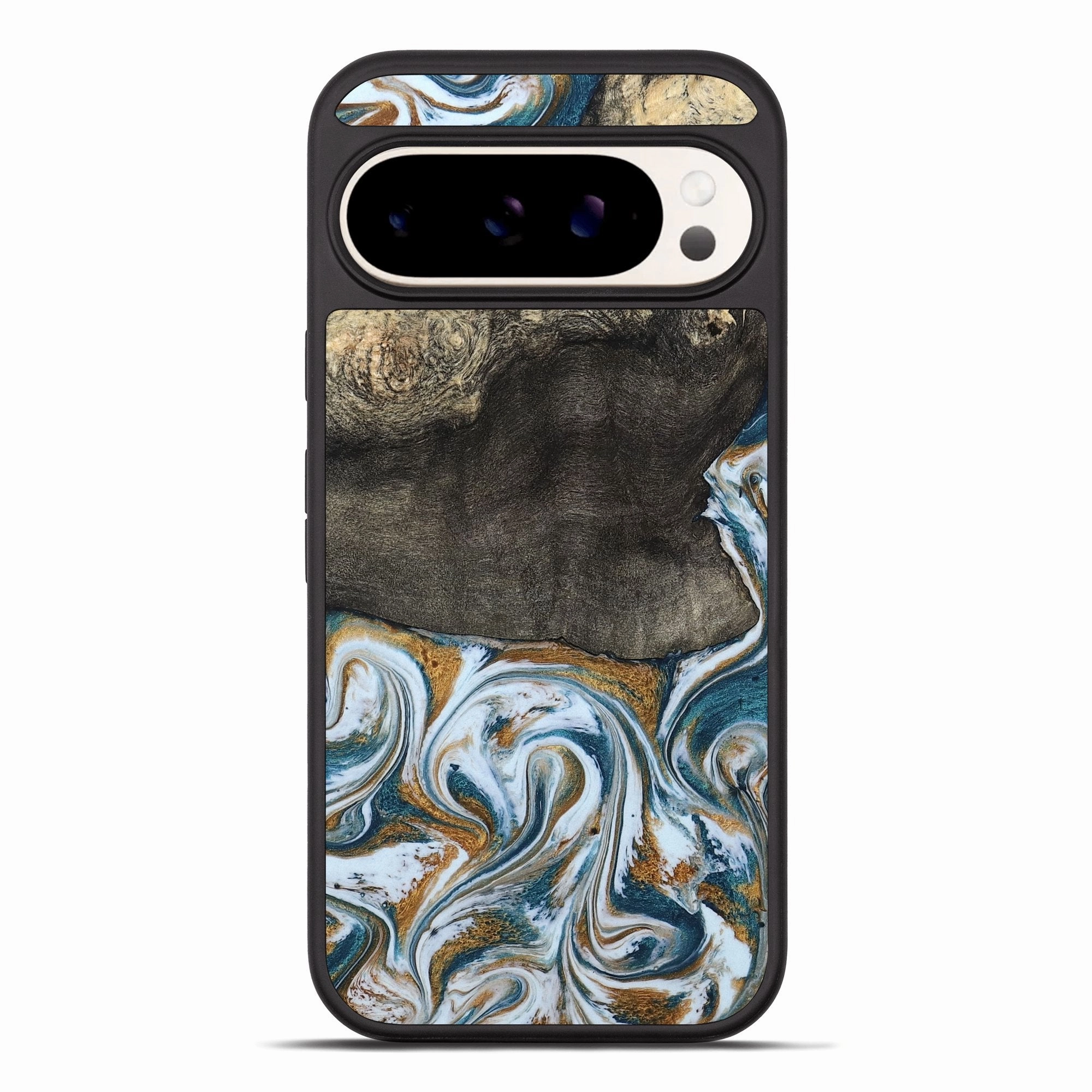 Scratch Resistant Shatterproof Glass Pixel 10 Pro Xl Wood Phone Case - Rubye (Teal & Gold, 781104)