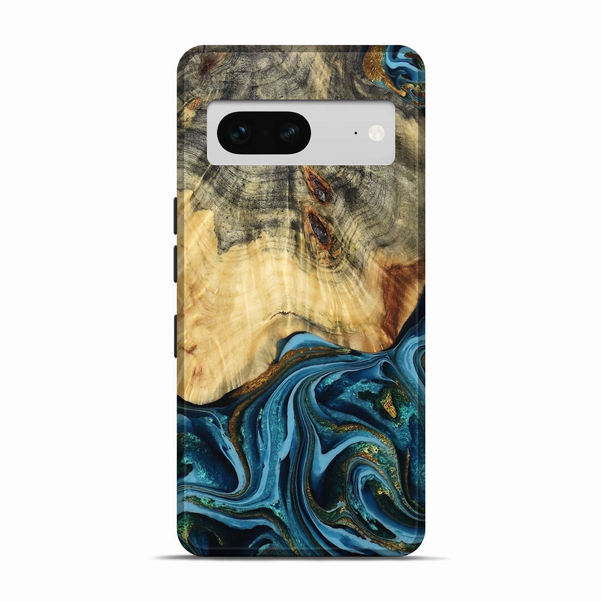 Anti Shock Film Pixel 7 Wood Live Edge Phone Case - Adelina (Teal & Gold, 781248)