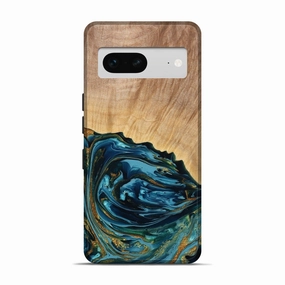 Anti Scratch Screen Pixel 7 Wood Live Edge Phone Case - Albert (Teal & Gold, 778990)