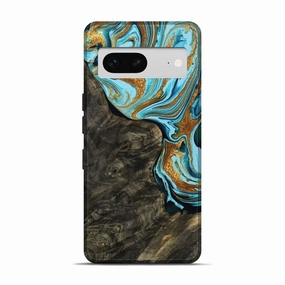 Pixel 7 Wood Live Edge Phone Case - Almon (Teal & Gold, 769608) Privacy Screen