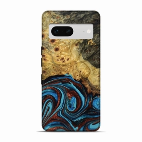 Pixel 7 Wood Live Edge Phone Case - Avah (Teal & Gold, 775202) Rounded Edges Anti Fog