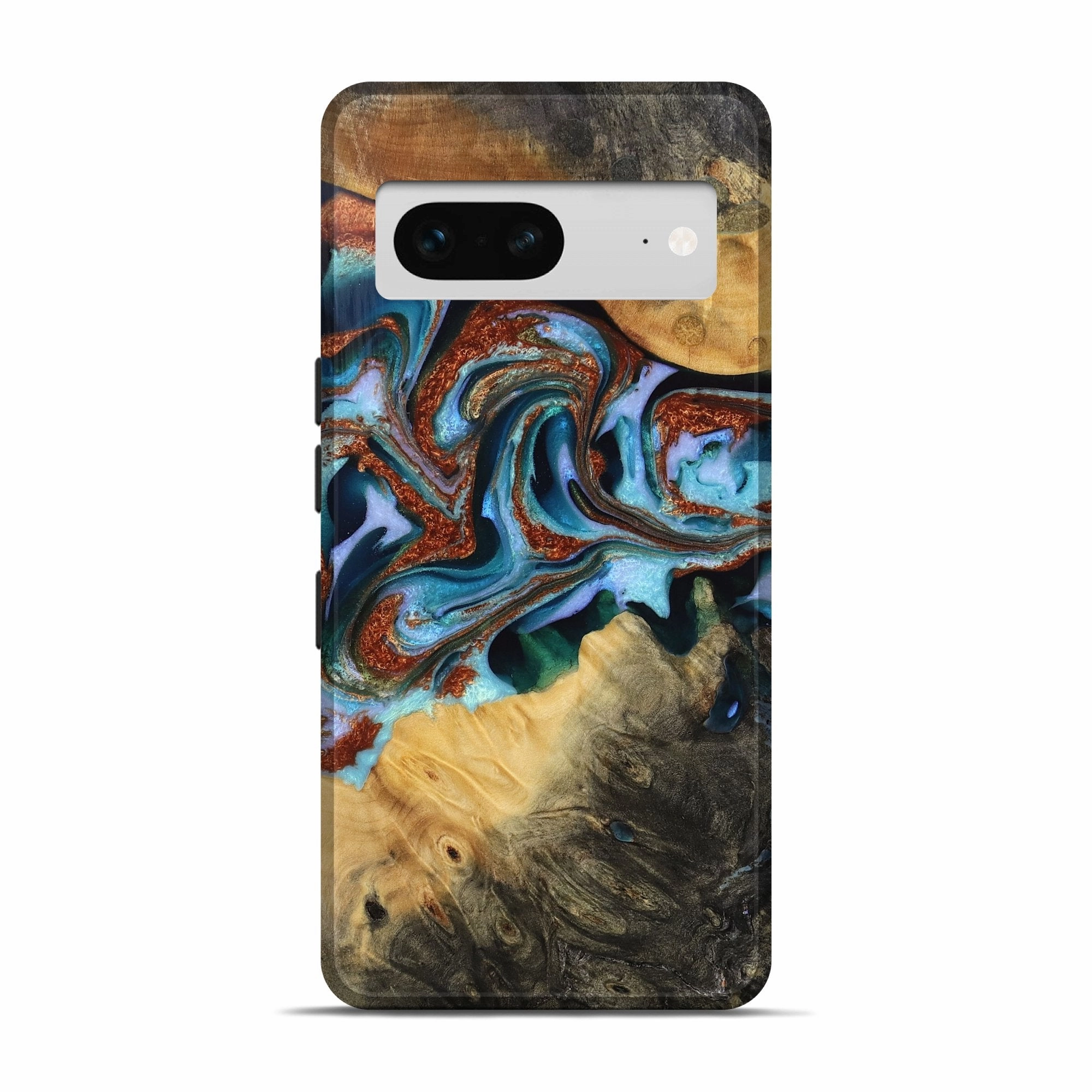 Anti Finger Smudge Pixel 7 Wood Live Edge Phone Case - Debora (Teal & Gold, 771949)