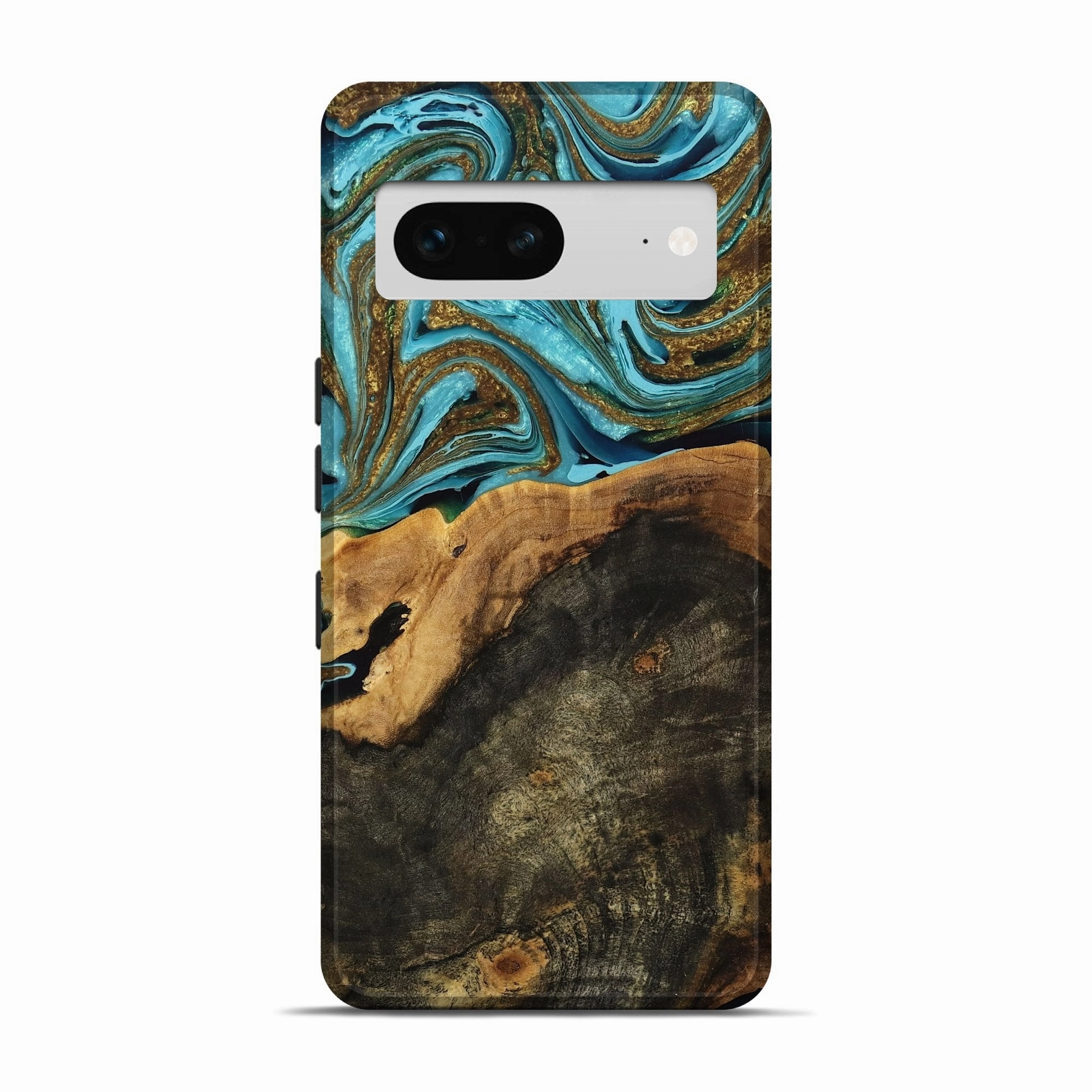 Scratch Protection Pixel 7 Wood Live Edge Phone Case - Dian (Teal & Gold, 764111)