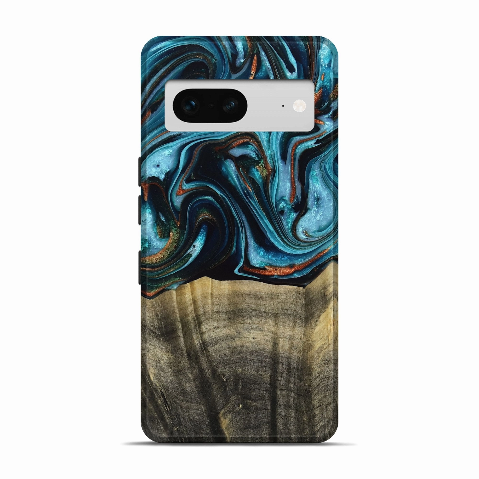 Case Friendly Glass Pixel 7 Wood Live Edge Phone Case - Eren (Teal & Gold, 768615)
