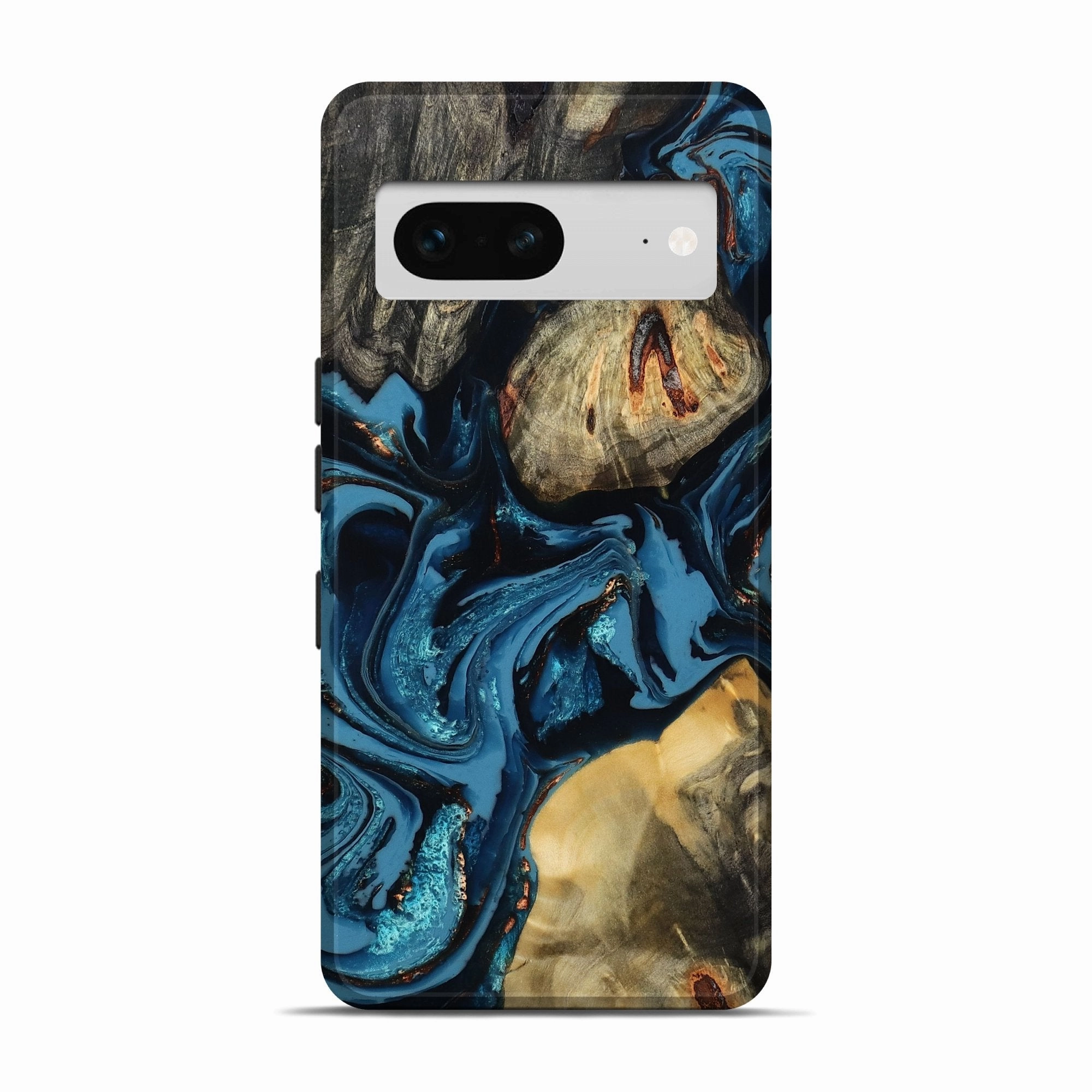 Grip Friendly Anti Finger Stain Pixel 7 Wood Live Edge Phone Case - Giada (Teal & Gold, 780325)
