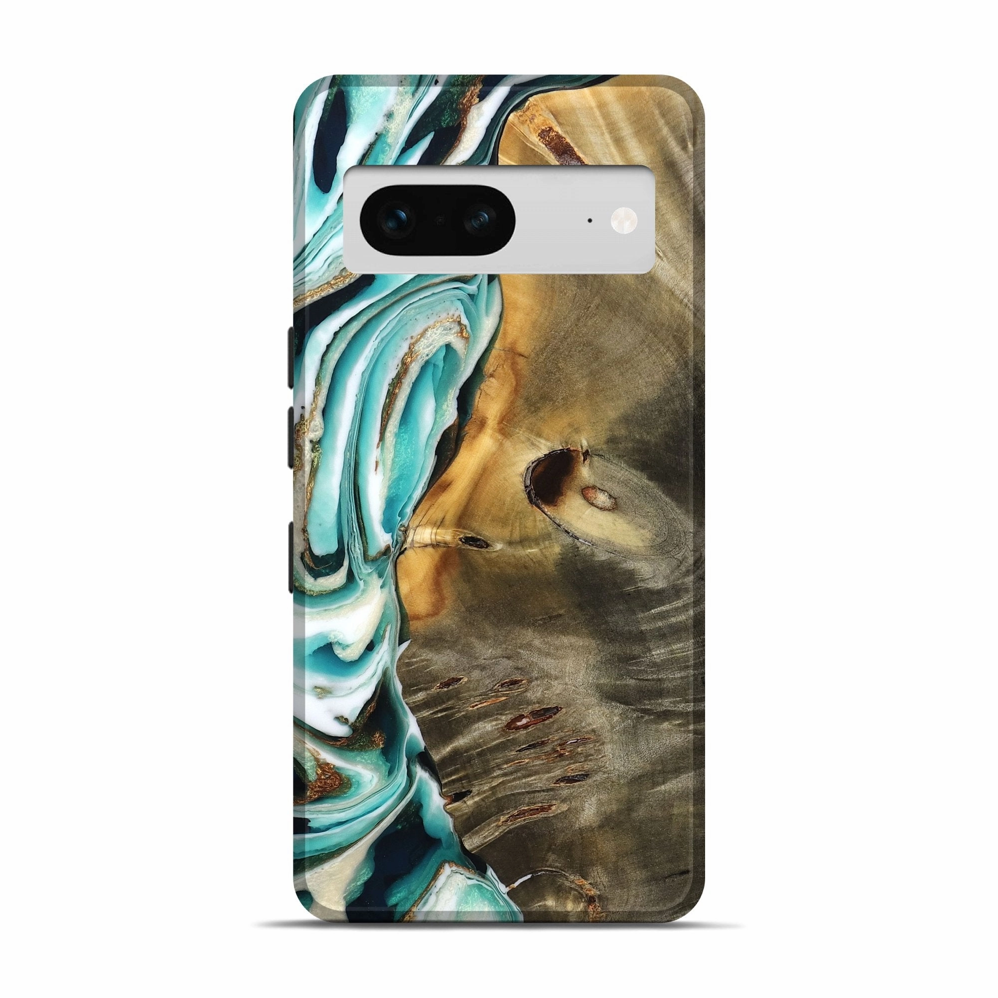 Pixel 7 Wood Live Edge Phone Case - Korey (Teal & Gold, 776935) Ultra Slim Protector Scratch Proof