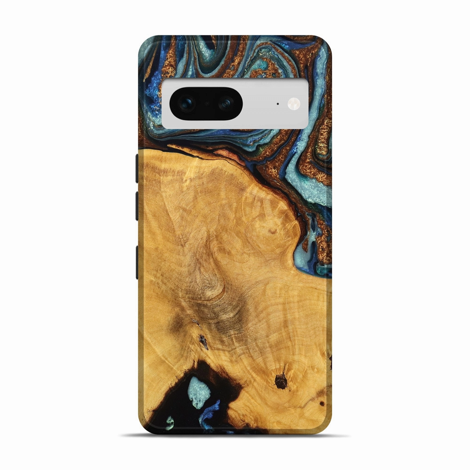 Pixel 7 Wood Live Edge Phone Case - Lamar (Teal & Gold, 776875) Anti Dust Tempered Glass