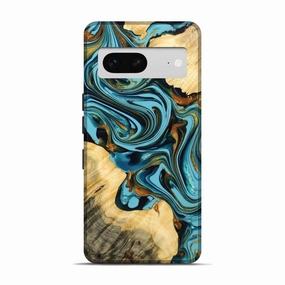 Anti Static Anti Dust Film Pixel 7 Wood Live Edge Phone Case - Lynne (Teal & Gold, 775613)