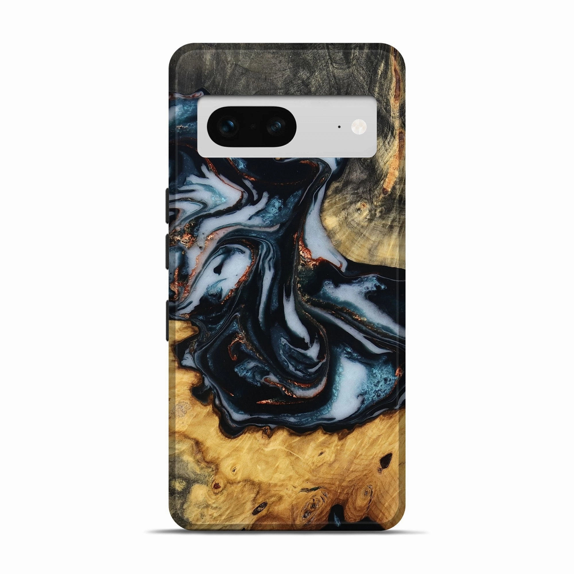 Protective Cover Anti Finger Mark Film Pixel 7 Wood Live Edge Phone Case - Mathias (Teal & Gold, 781005)