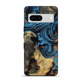 Anti Finger Oil Anti Finger Grease Pixel 7 Wood Live Edge Phone Case - Nelle (Teal & Gold, 780324)