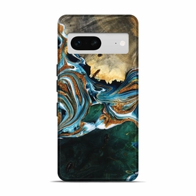 Pixel 7 Wood Live Edge Phone Case - Nikolai (Teal & Gold, 777399) Drop Protection