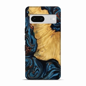 Pixel 7 Wood Live Edge Phone Case - Nova (Teal & Gold, 780323) Edge Protection Tempered Screen Protector