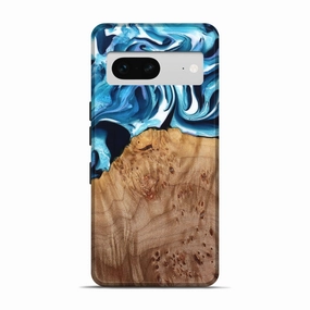 Shock Absorbing Pixel 7 Wood Live Edge Phone Case - Olga (Blue, 776917)