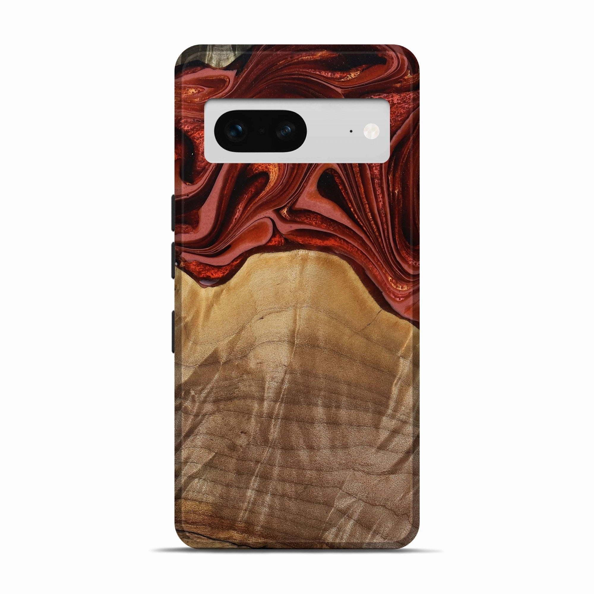 Pixel 7 Wood Live Edge Phone Case - Ozzy (Red, 778097) Scratch Resistant Impact Protection