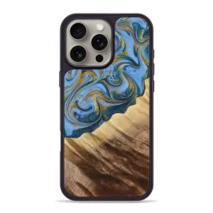 Iphone 16 Pro Max Wood Phone Case - Alyvia (Teal & Gold, 777776) Dustproof Cover