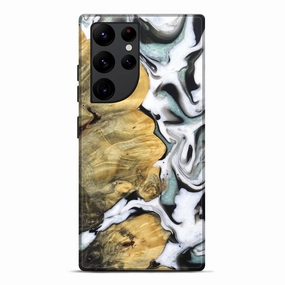 Galaxy S22 Ultra Wood Live Edge Phone Case - Tameka (Black & White, 781244) Fingerprint Resistant Screen Smooth Touch