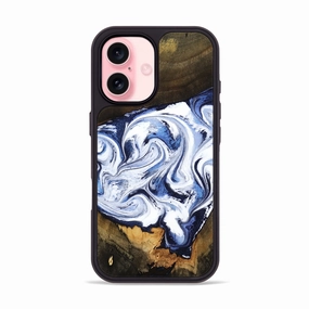 Anti Reflection Iphone 16 Wood Phone Case - Kaylani (Blue, 760788)