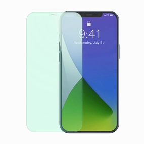 Fingerprint Resistant Screen Anti Blue Light Baseus 0.3Mm Eye Protection Full Coverage Tempered Glass Film (Green Light)For Iphone 12 Models 2020 (2Pcs Pack) Transparent