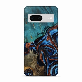 Anti Finger Oil Shockproof Pixel 7 Wood Live Edge Phone Case - Elza (Teal & Gold, 777401)