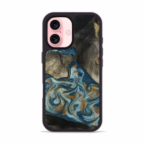 Fingerprint Free Anti Spy Film Iphone 16 Wood Phone Case - Rowland (Teal & Gold, 781338)