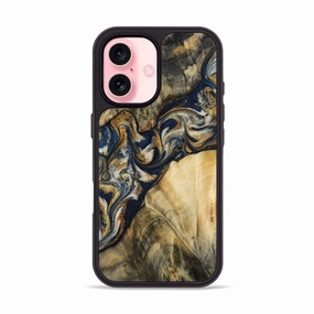 Iphone 16 Wood Phone Case - Curt (Teal & Gold, 781339) Easy Apply Anti Yellowing Film