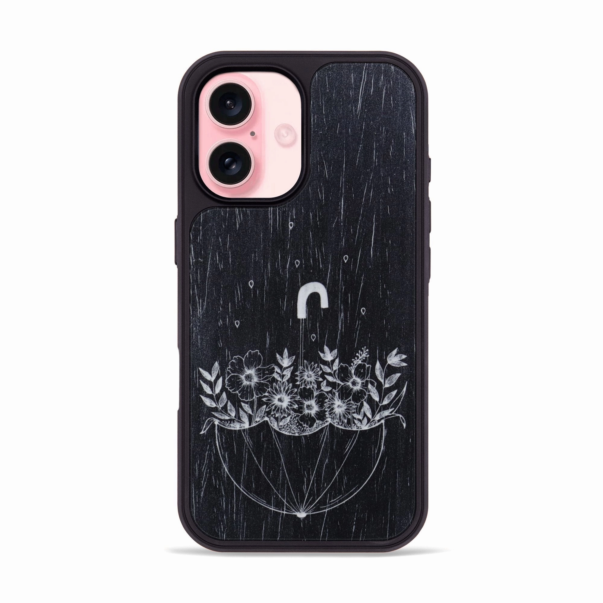 Iphone 16 Wood Phone Case - No Rain No Flowers - Ebony (Curated) Shock Absorption