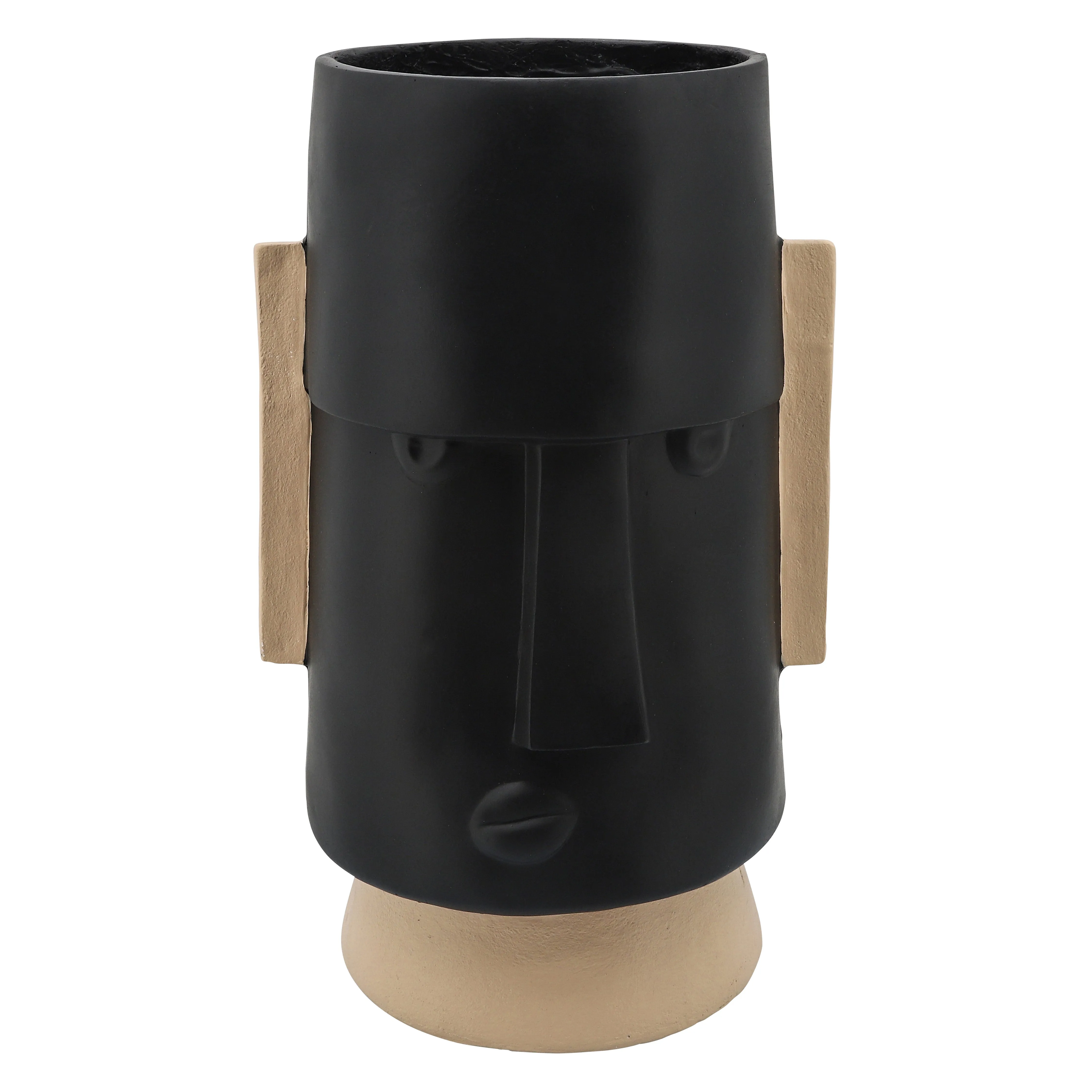 RESIN 10"DIA ANGRY COMIC FACE PLANTER, BLACK