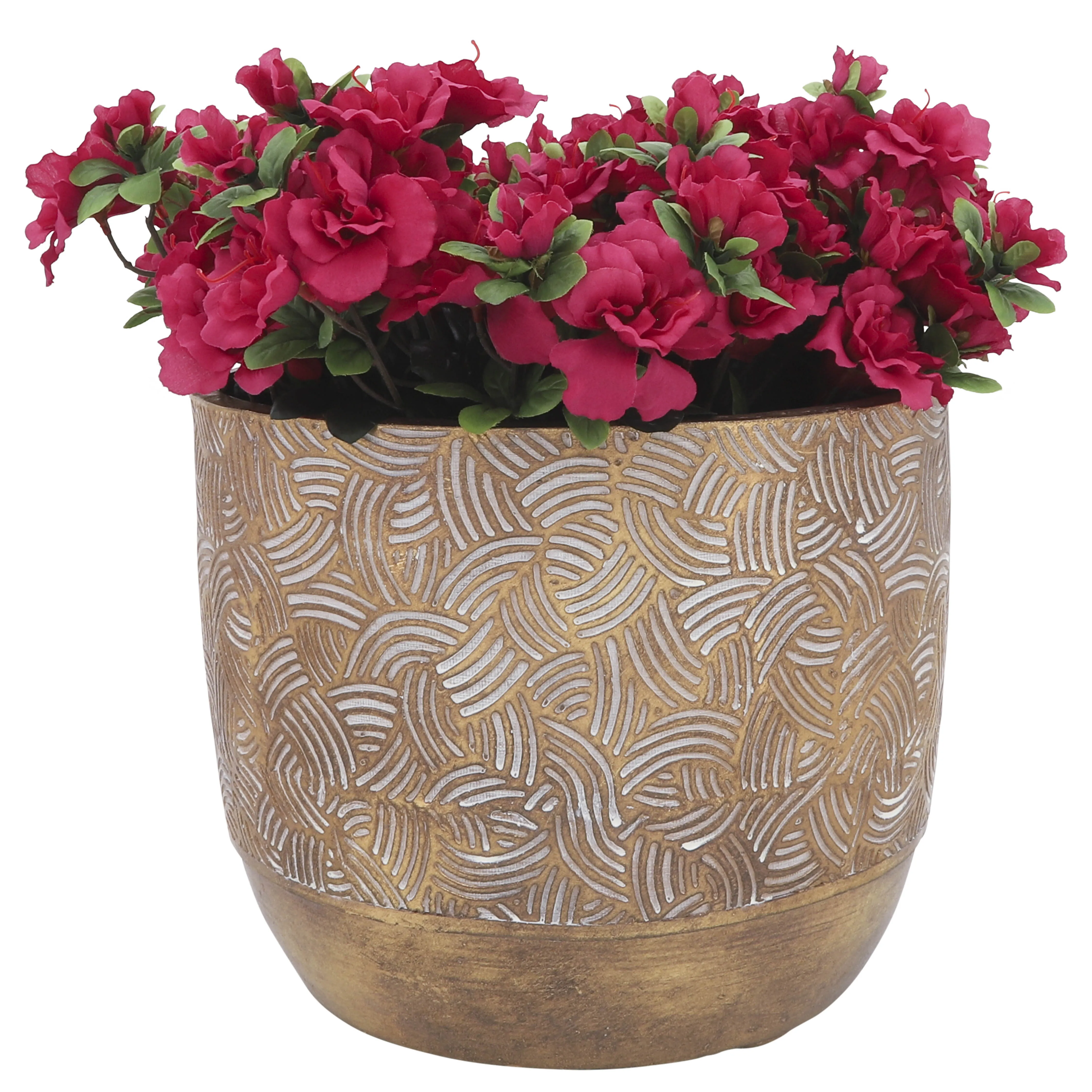 RESIN, S/2 10/13"D SWIRL PLANTERS, GOLD