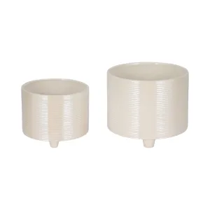 S/2 10/12" Iridescent Ribbed Planters, Ivory