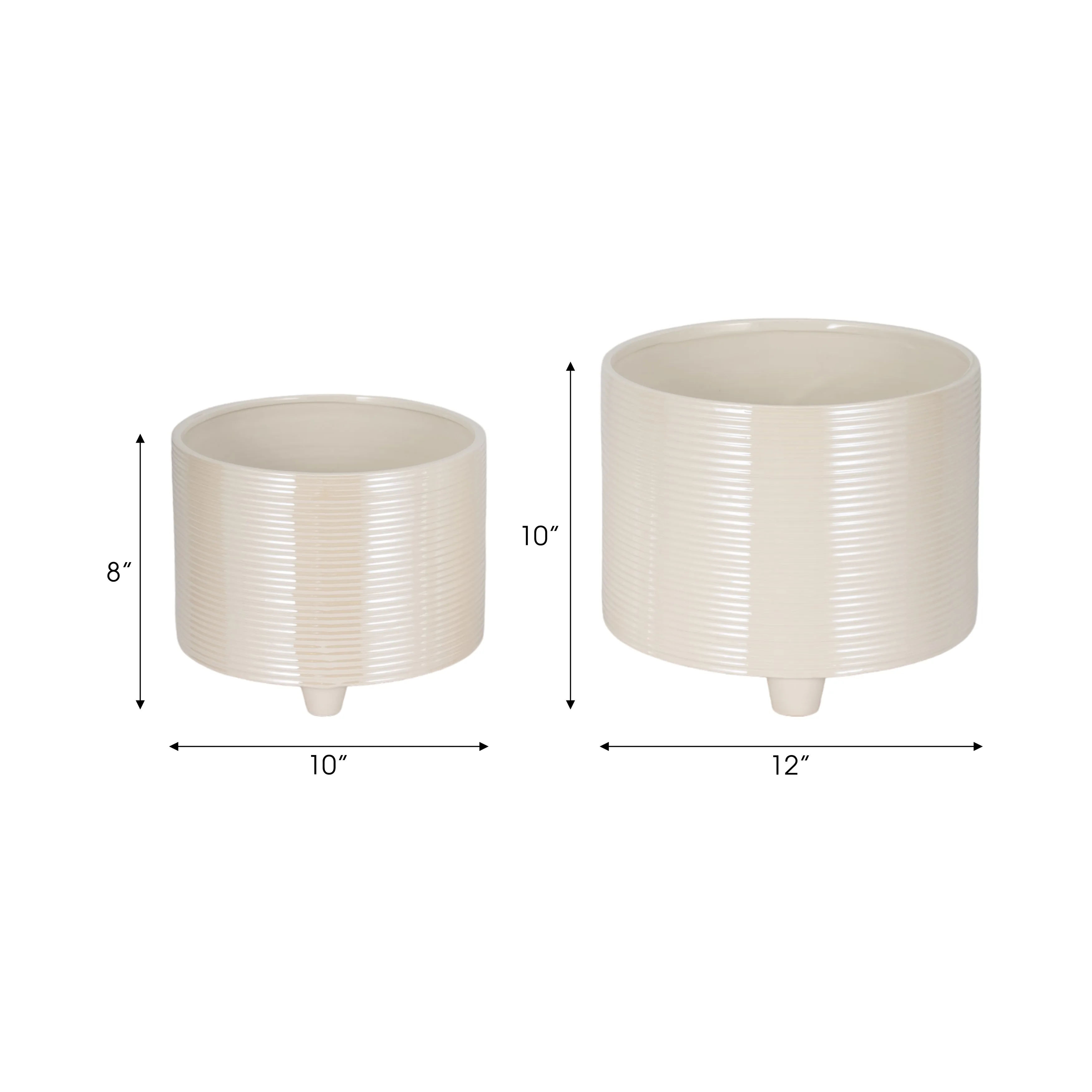 S/2 10/12" Iridescent Ribbed Planters, Ivory