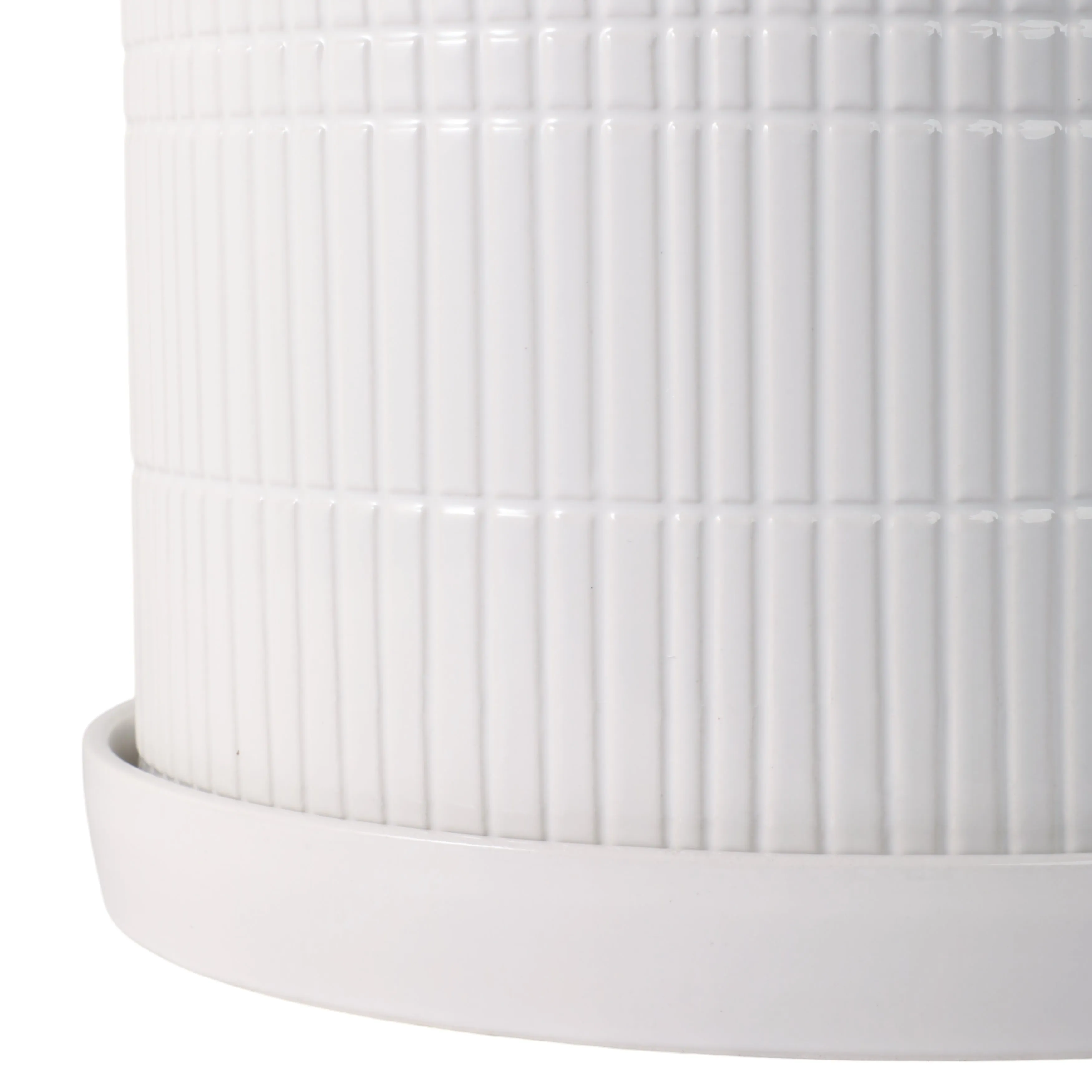S/2 10/12" Line Textured Planter, White