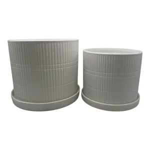 S/2 10/12" Line Textured Planter, White