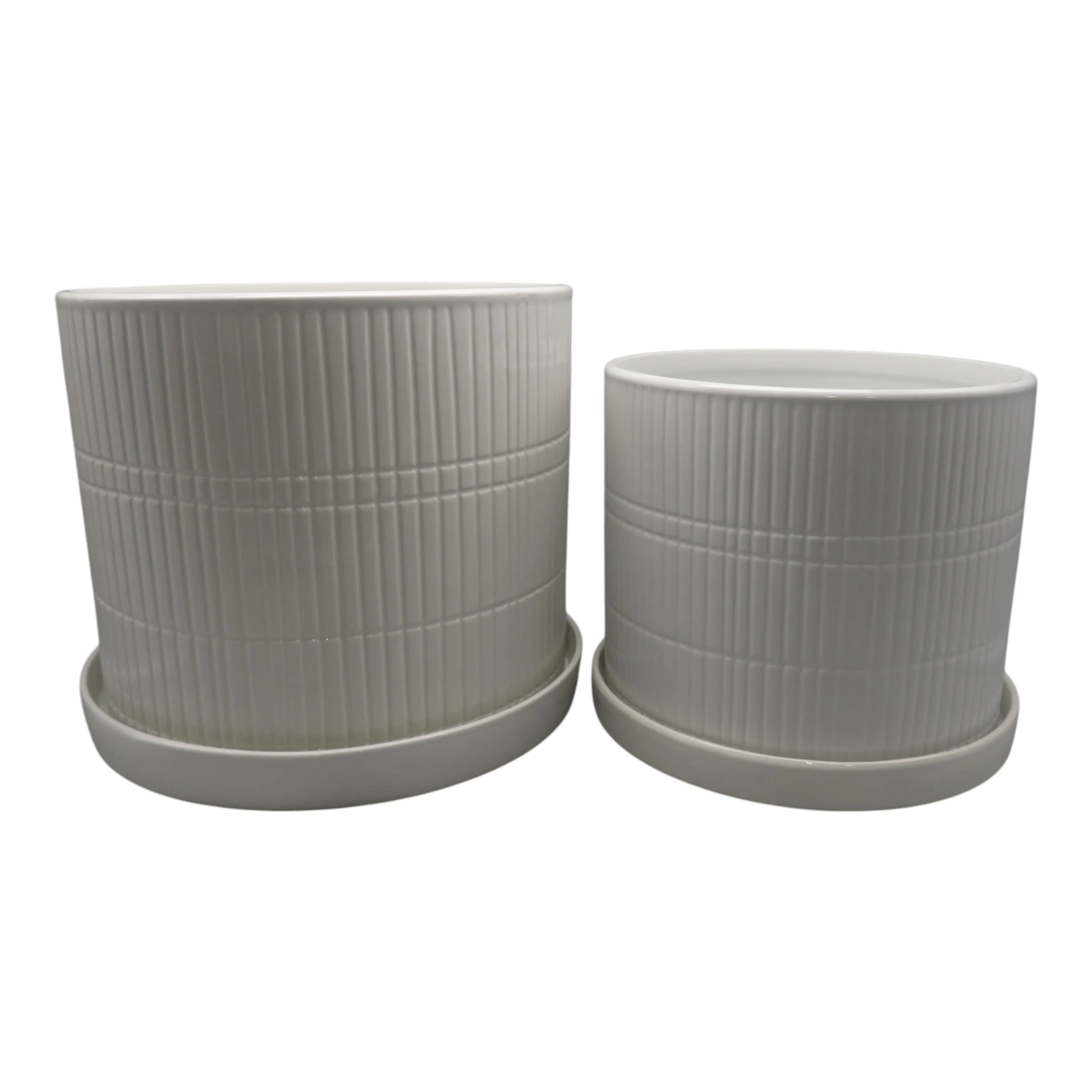 S/2 10/12" Line Textured Planter, White