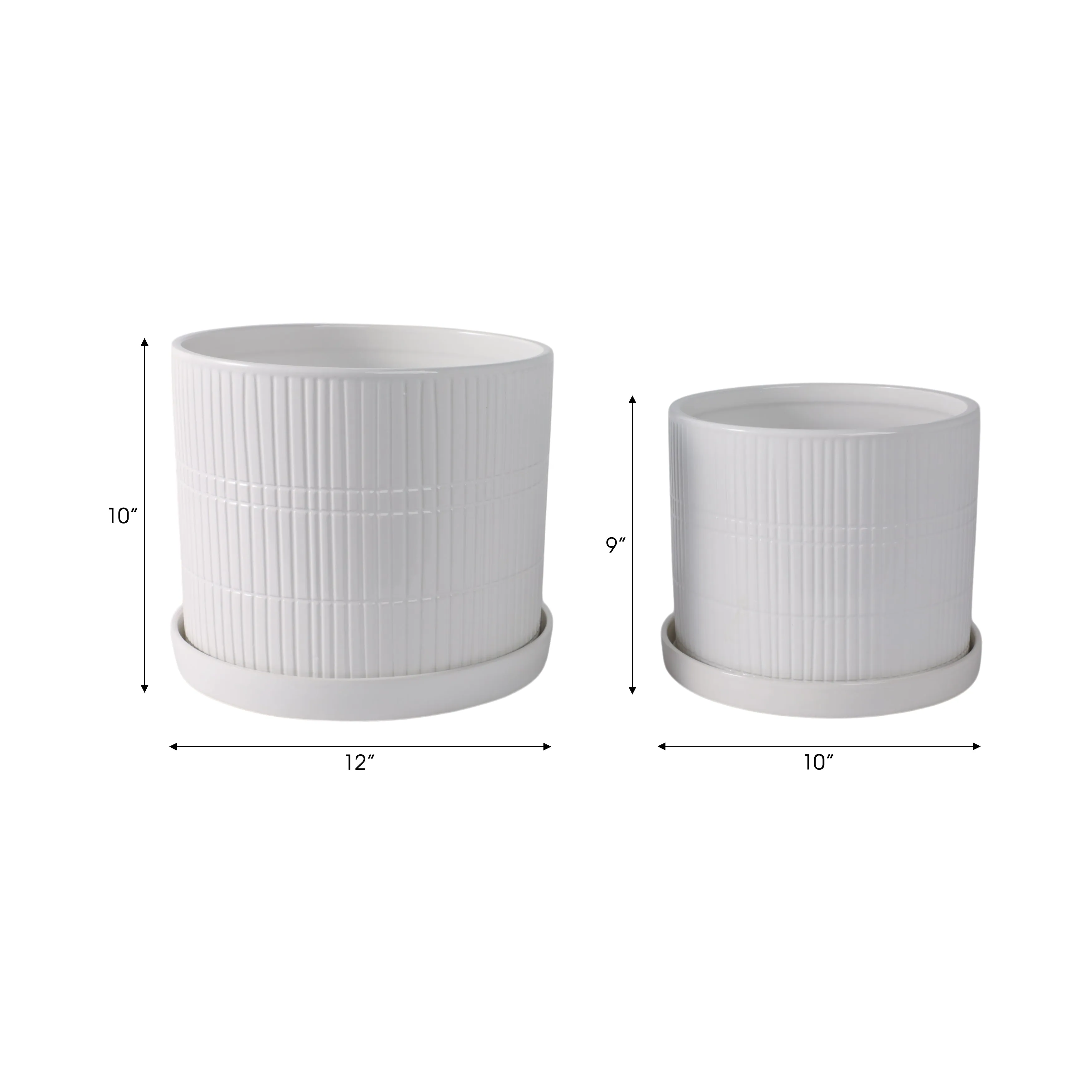 S/2 10/12" Line Textured Planter, White