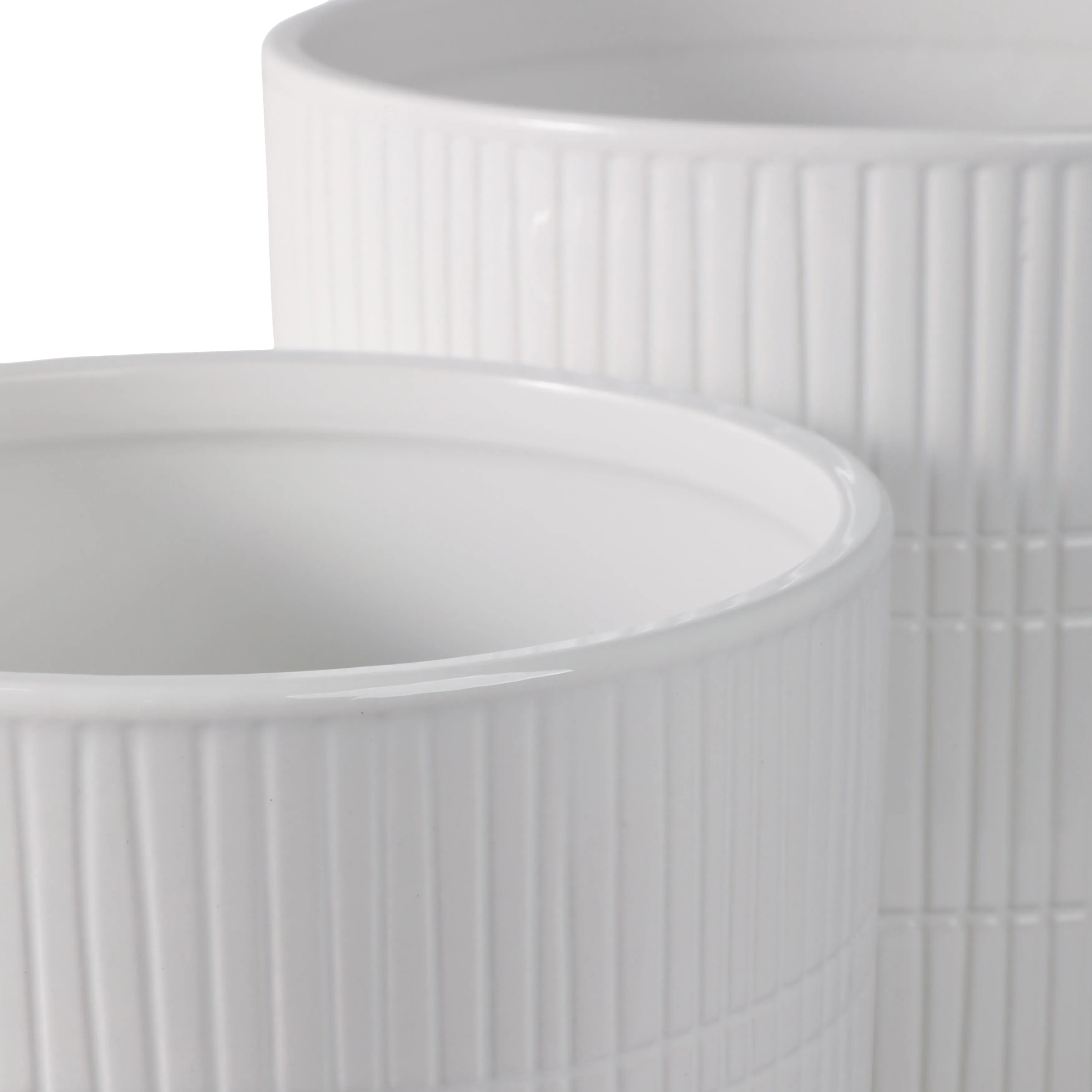 S/2 10/12" Line Textured Planter, White