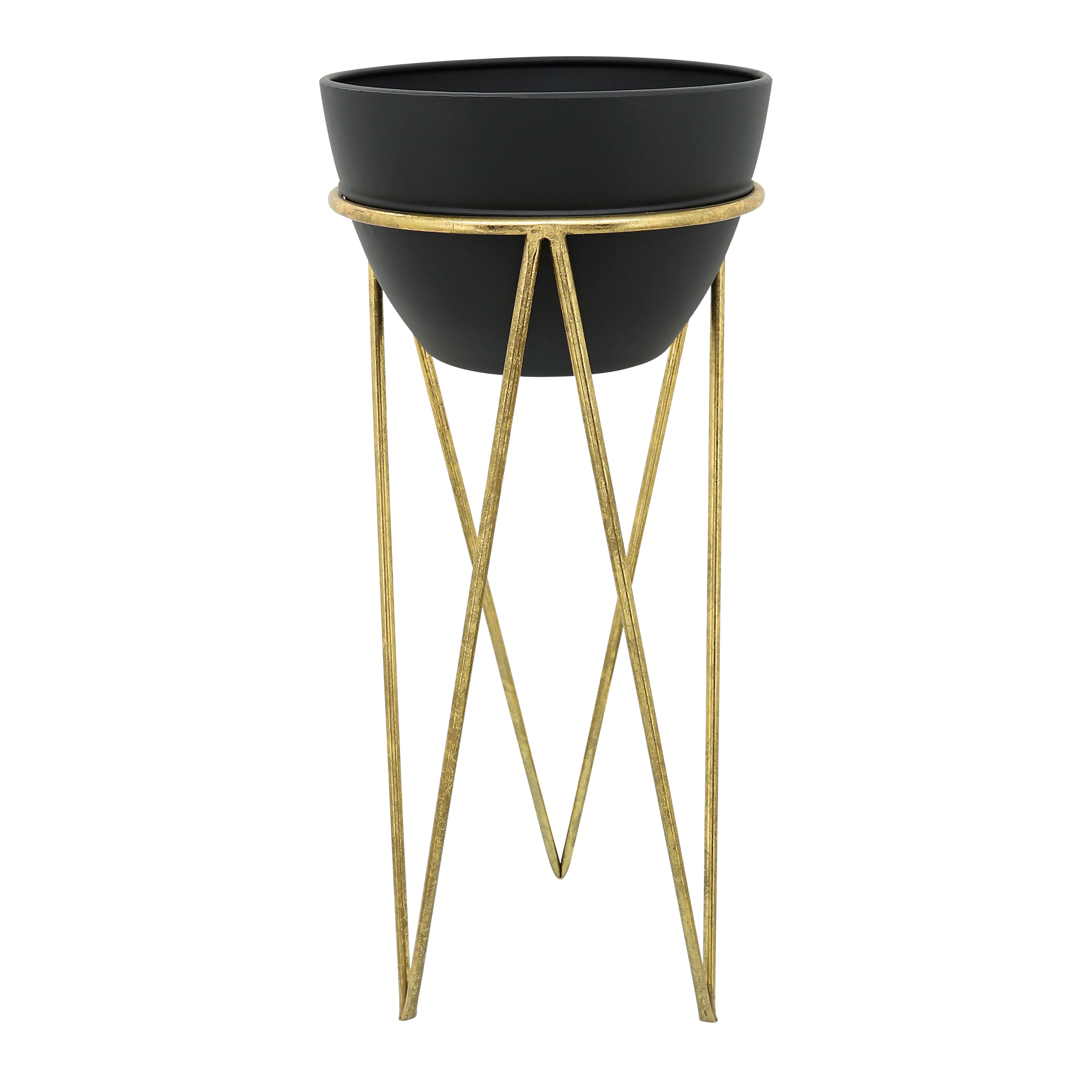 S/2 12/14" METAL PLANTER, BLK/GLD