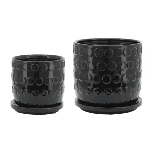 S/2 5/6" BUBBLE PLANTER W. SAUCER, BLACK