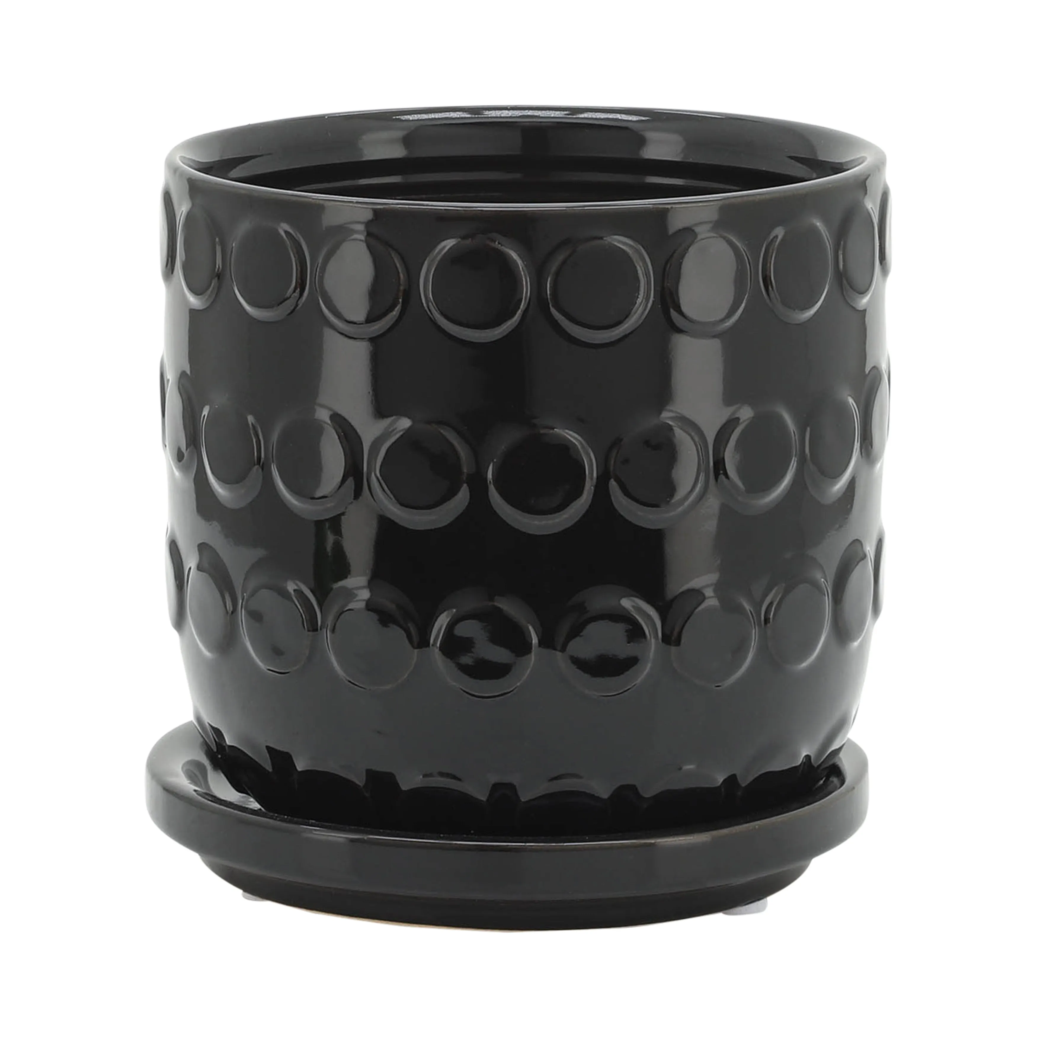S/2 5/6" BUBBLE PLANTER W. SAUCER, BLACK