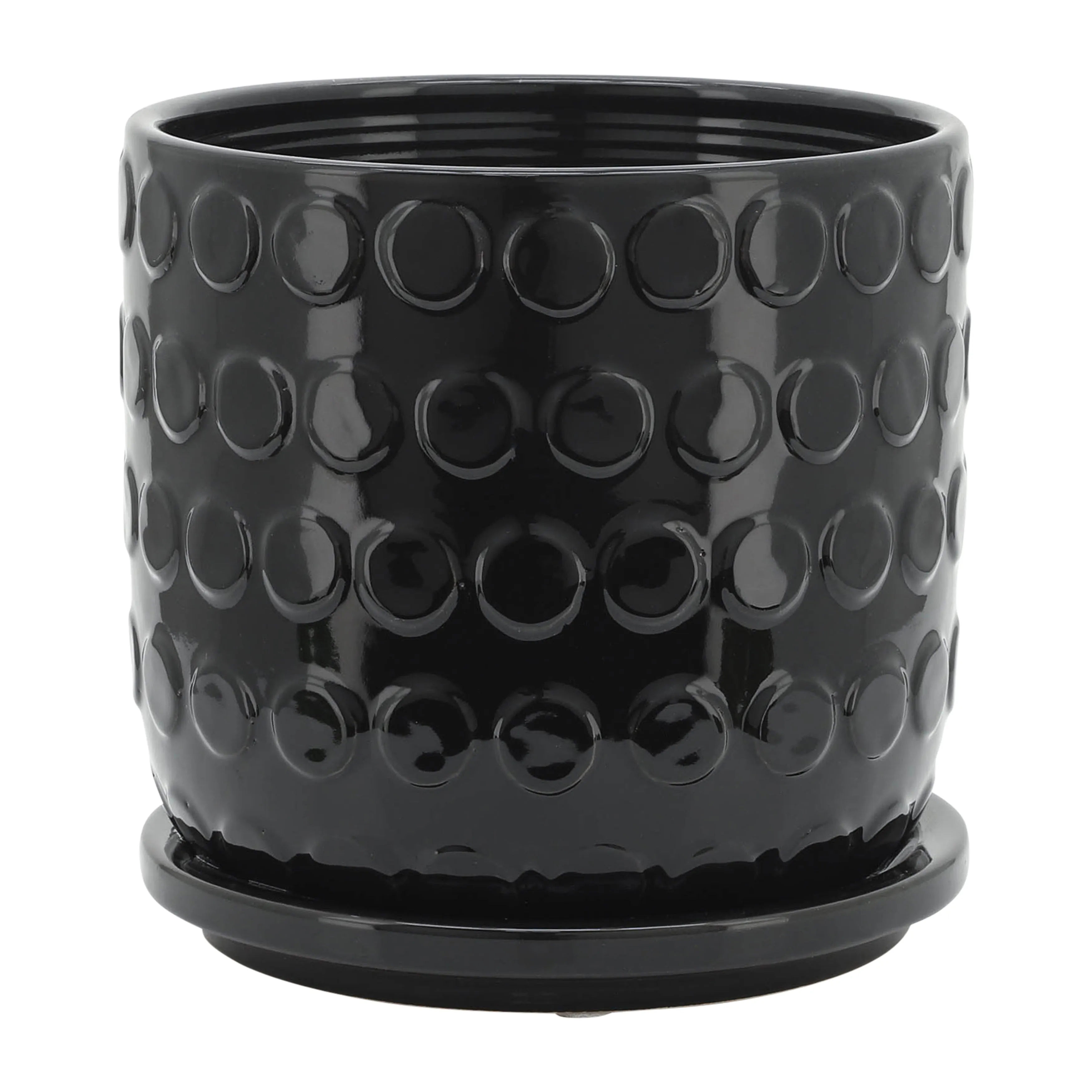 S/2 5/6" BUBBLE PLANTER W. SAUCER, BLACK