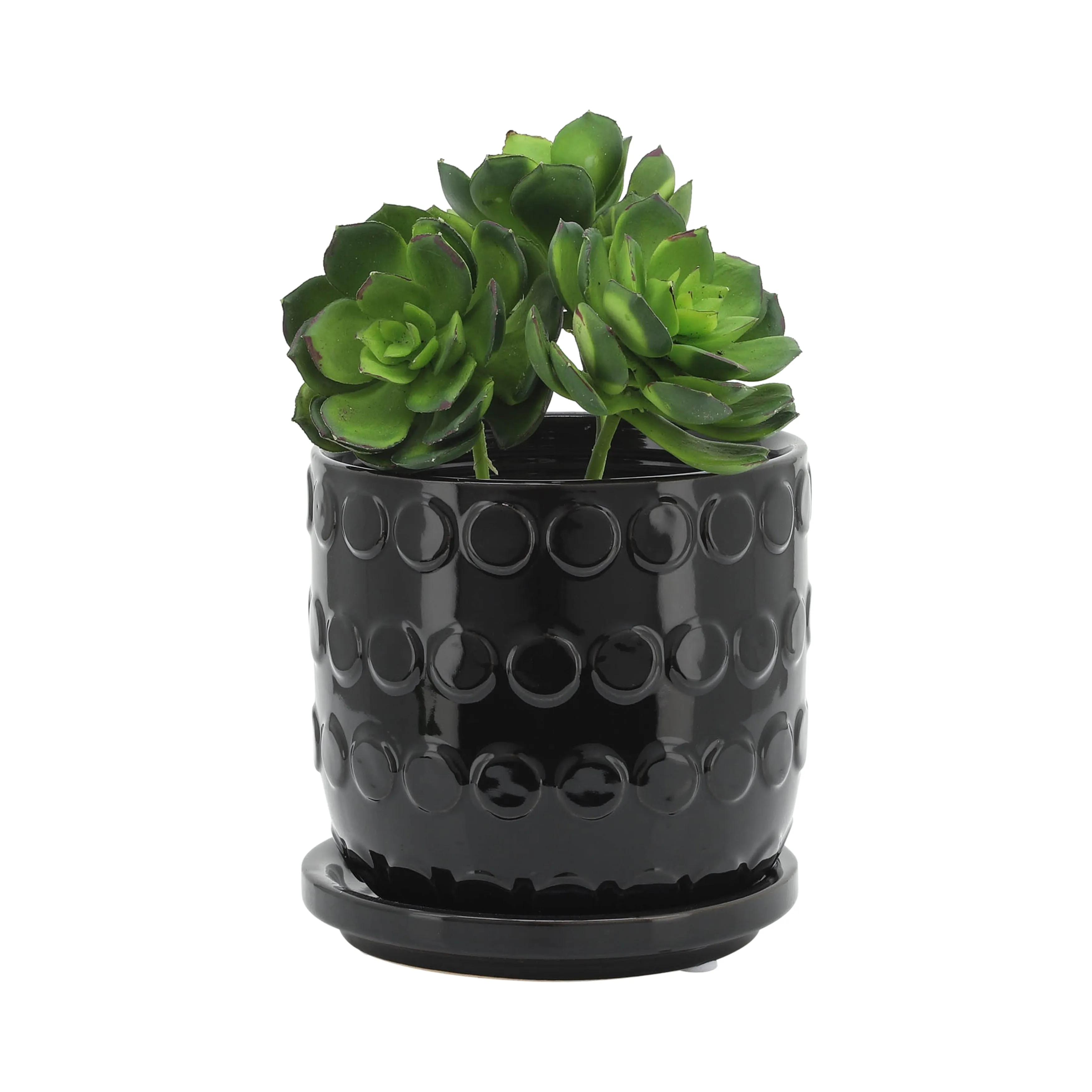 S/2 5/6" BUBBLE PLANTER W. SAUCER, BLACK