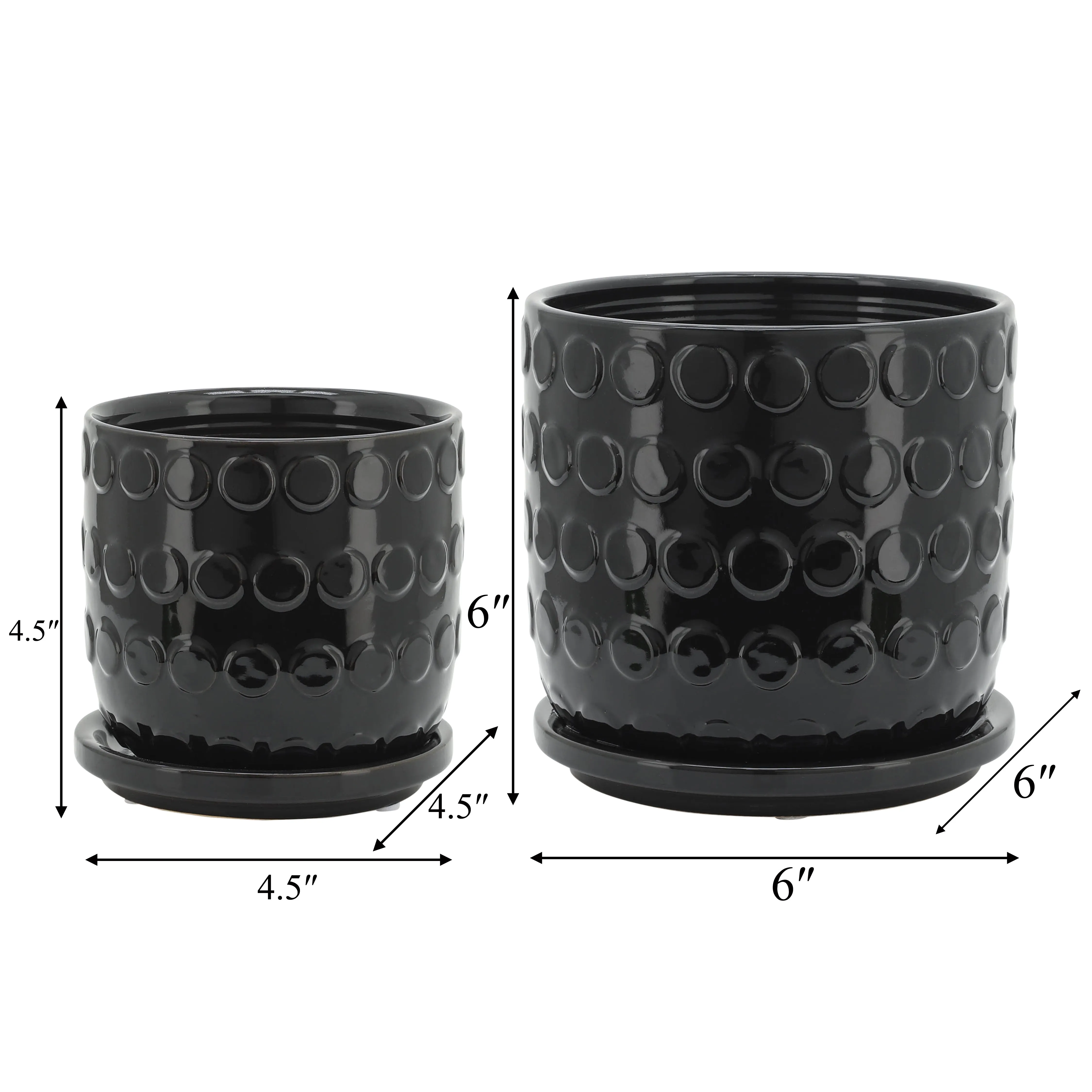 S/2 5/6" BUBBLE PLANTER W. SAUCER, BLACK