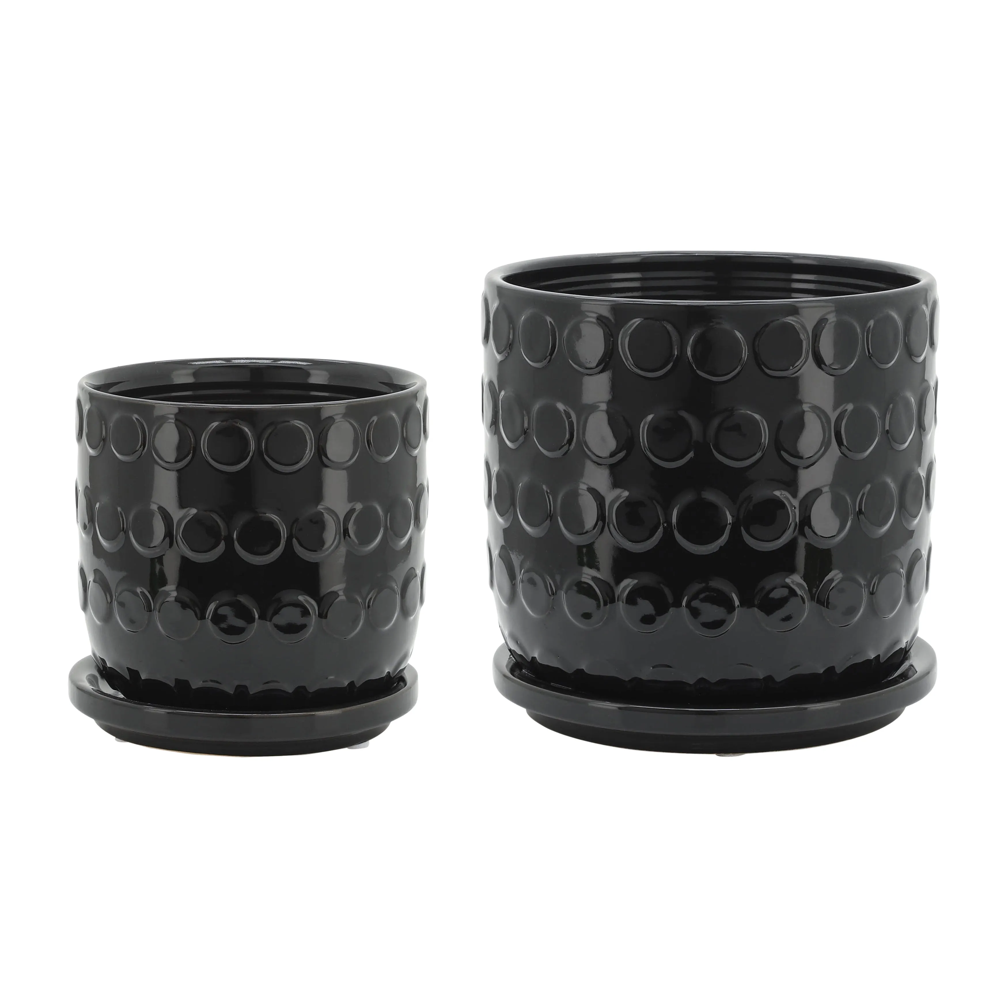 S/2 5/6" BUBBLE PLANTER W. SAUCER, BLACK